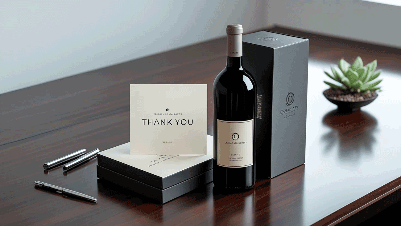 Wine gift box with thank-you tag for customer appreciation